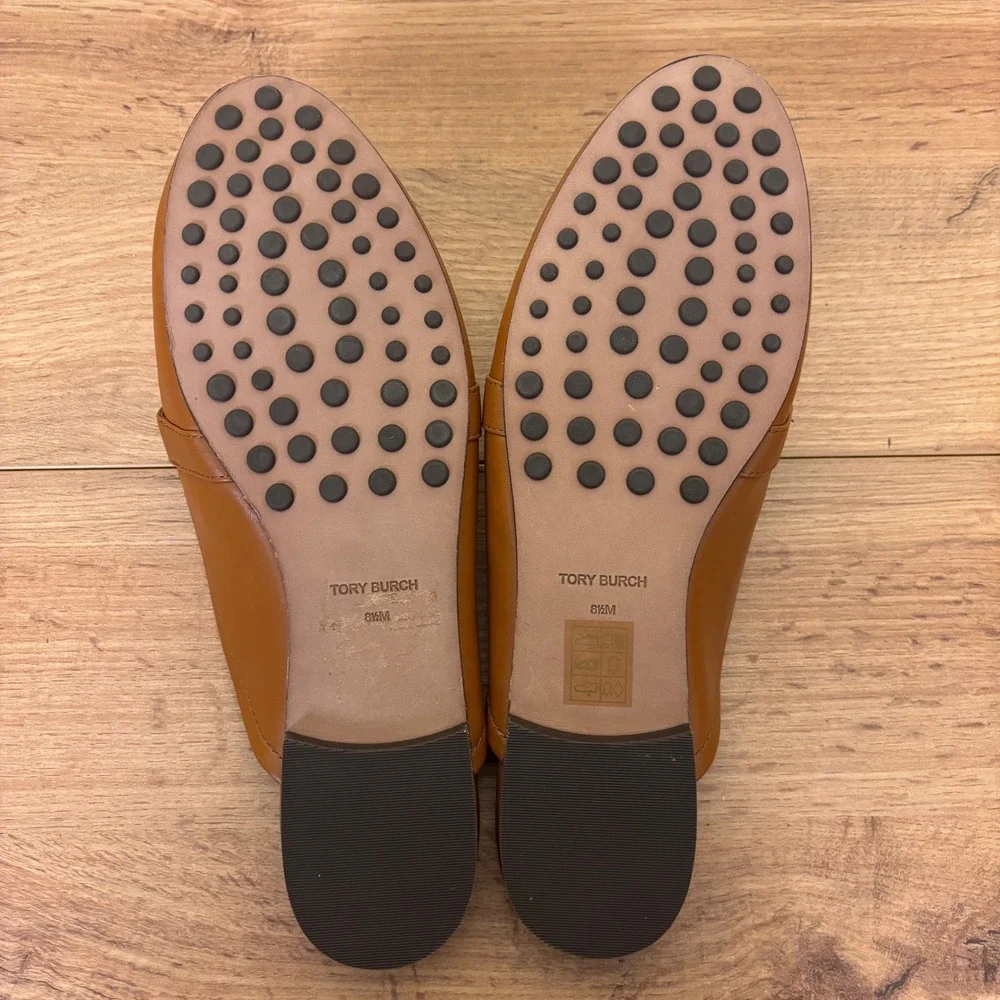 TORY BURCH Georgia Backless Loafer Mule Tan Ivory Women Size 8.5 Leather Woven